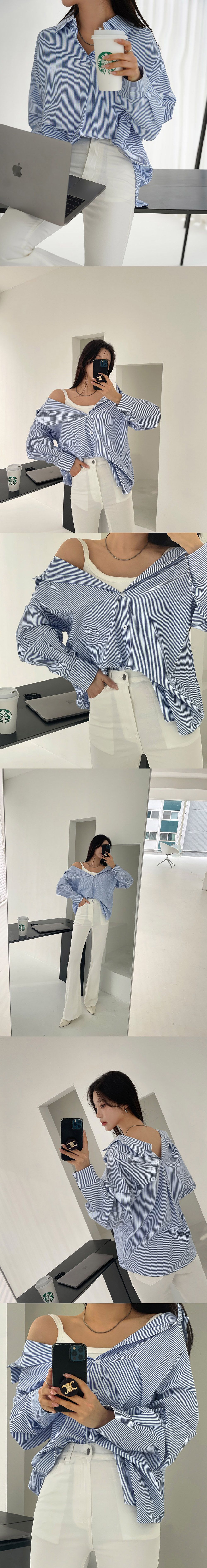 寬鬆前後兩穿條紋襯衫,KOREA,355693,寬鬆前後兩穿條紋襯衫,領500,999免運