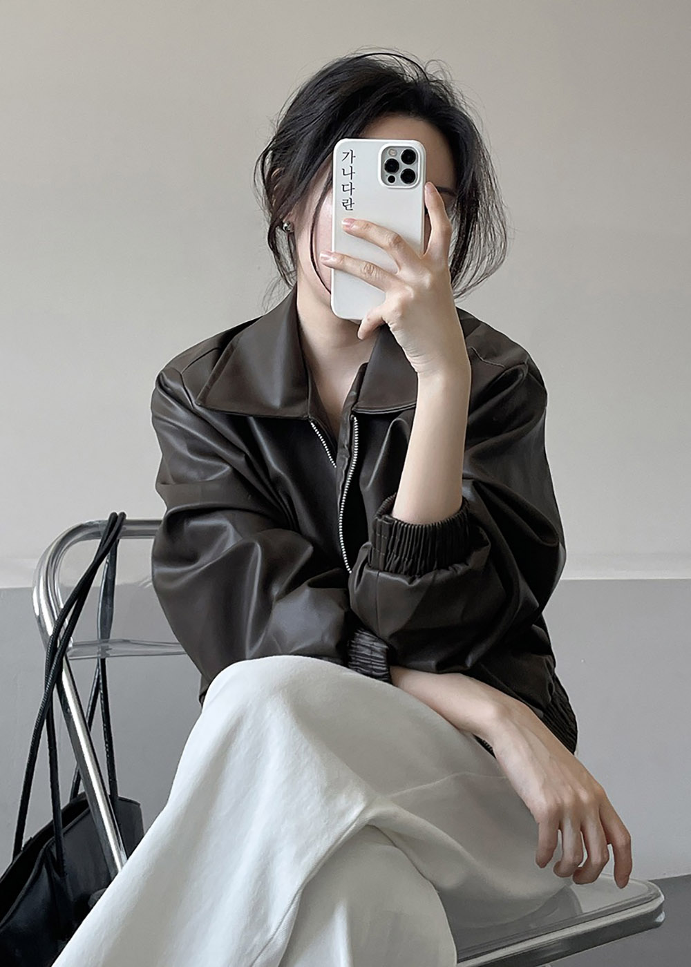 雙向拉鍊皮夾克外套,KOREA,358088,雙向拉鍊皮夾克外套,領500,999免運