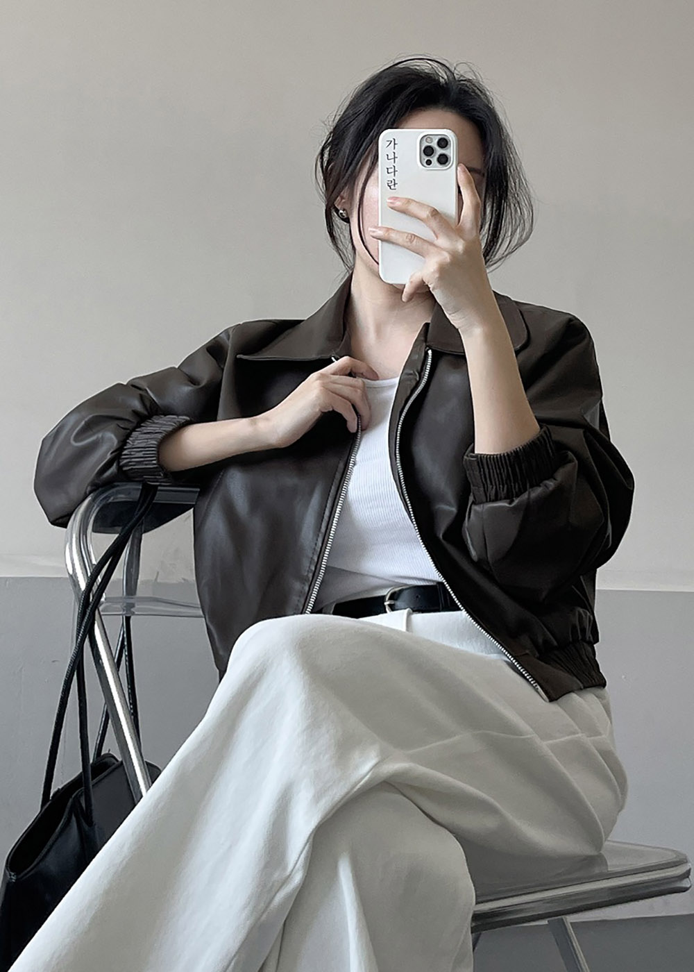 雙向拉鍊皮夾克外套,KOREA,358088,雙向拉鍊皮夾克外套,領500,999免運