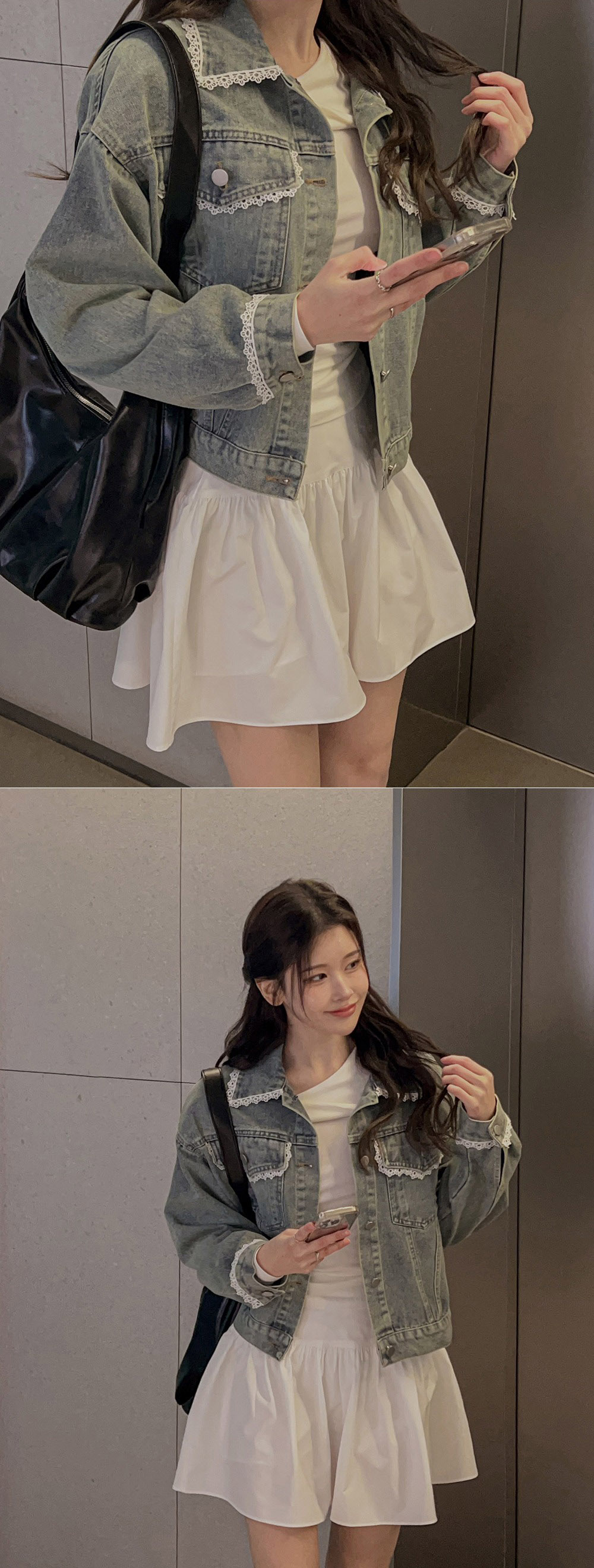 甜美蕾絲拼接牛仔外套,KOREA,358280,甜美蕾絲拼接牛仔外套,領500,999免運