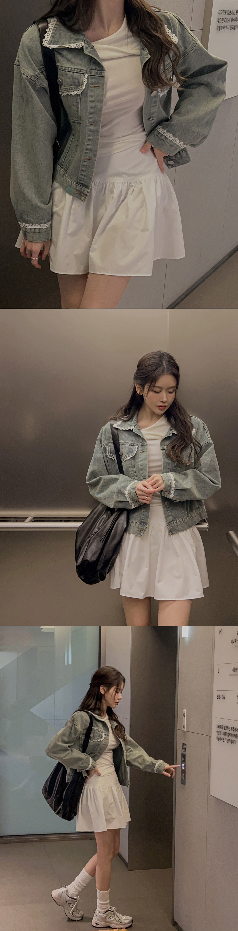 甜美蕾絲拼接牛仔外套,KOREA,358280,甜美蕾絲拼接牛仔外套,領500,999免運