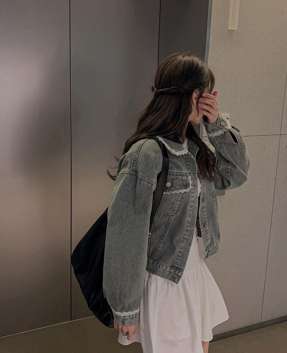 甜美蕾絲拼接牛仔外套,KOREA,358280,甜美蕾絲拼接牛仔外套,領500,999免運