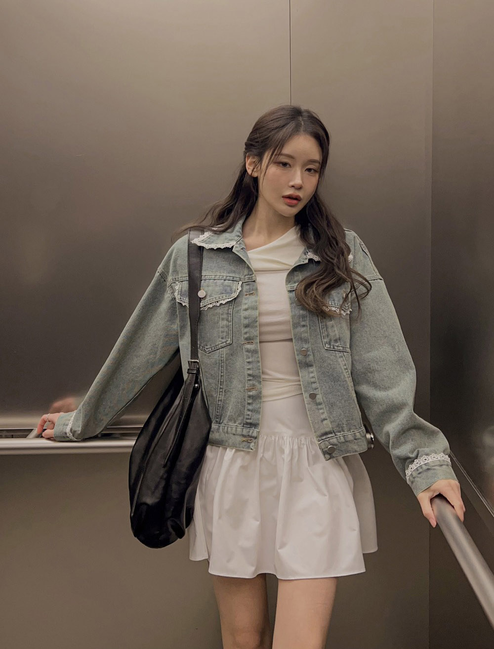 甜美蕾絲拼接牛仔外套,KOREA,358280,甜美蕾絲拼接牛仔外套,領500,999免運