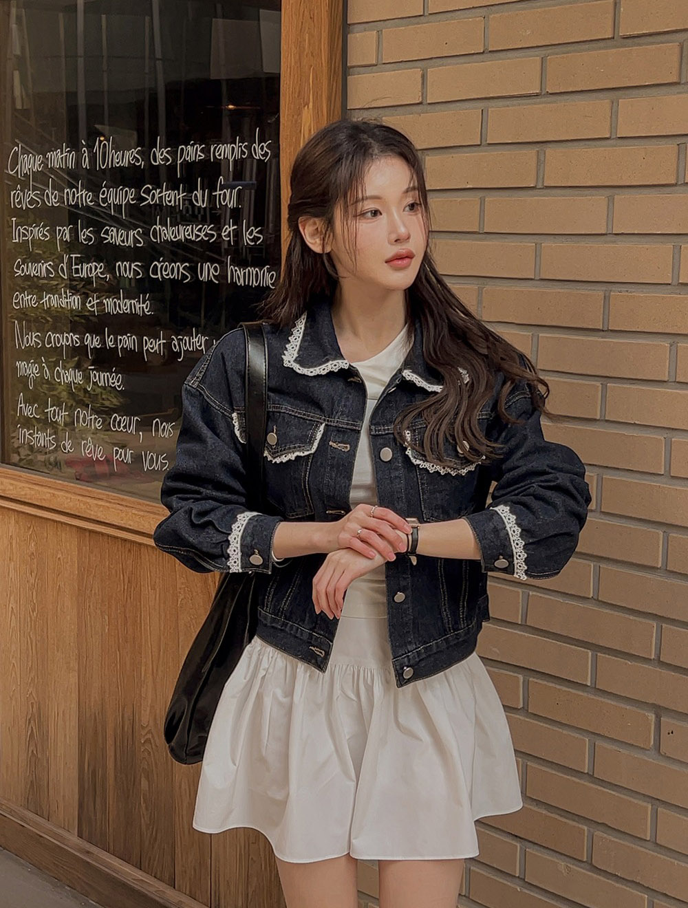 甜美蕾絲拼接牛仔外套,KOREA,358280,甜美蕾絲拼接牛仔外套,領500,999免運