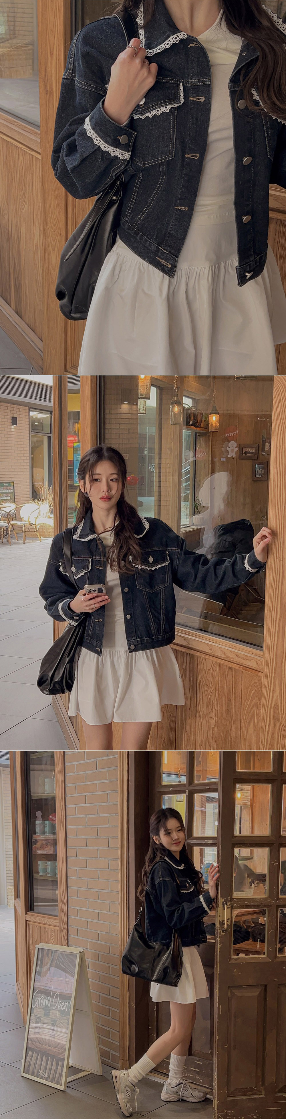 甜美蕾絲拼接牛仔外套,KOREA,358280,甜美蕾絲拼接牛仔外套,領500,999免運