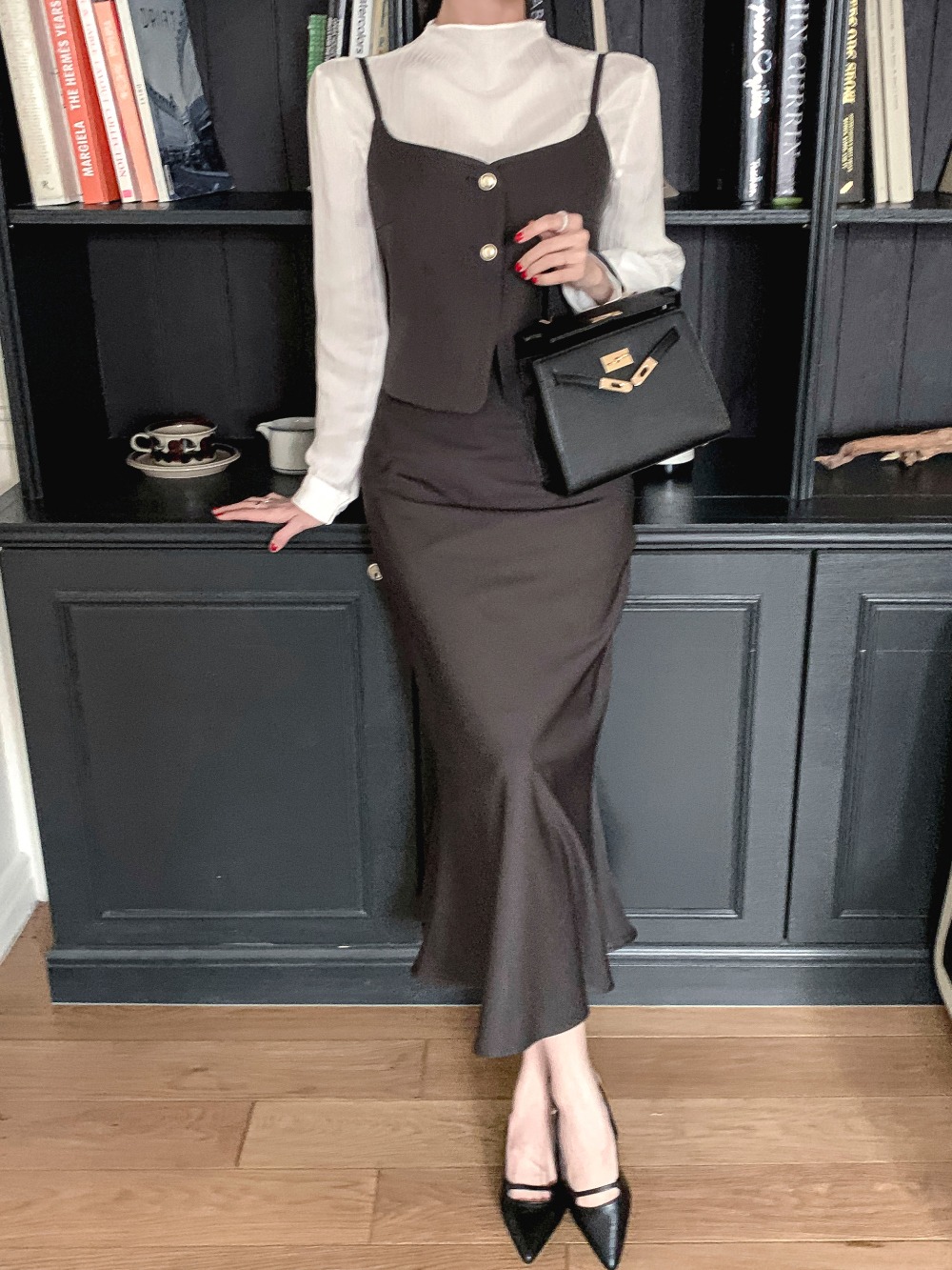 鬆緊腰氣質美人魚長裙,KOREA,358410,鬆緊腰氣質美人魚長裙,領500,999免運