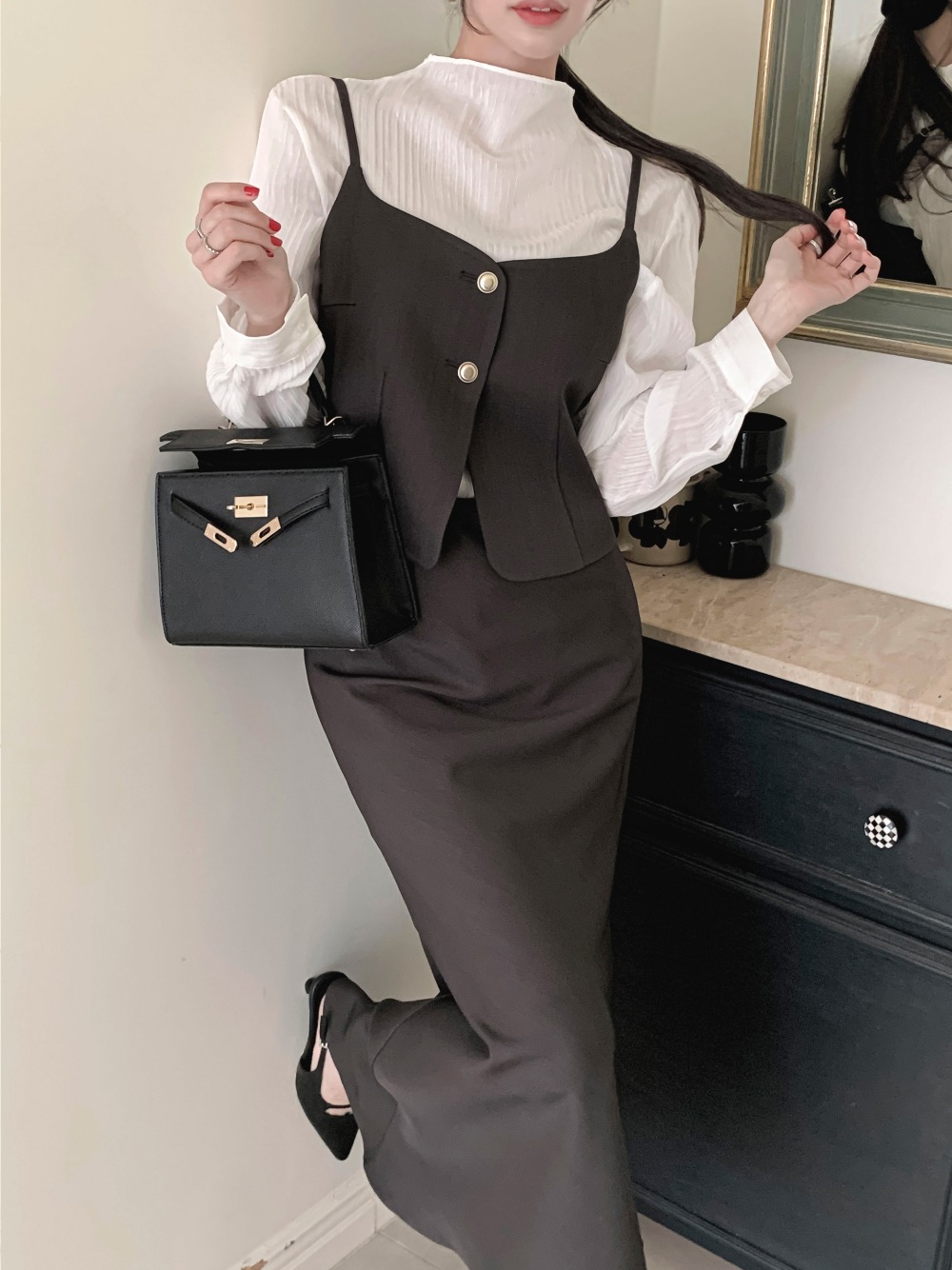 鬆緊腰氣質美人魚長裙,KOREA,358410,鬆緊腰氣質美人魚長裙,領500,999免運