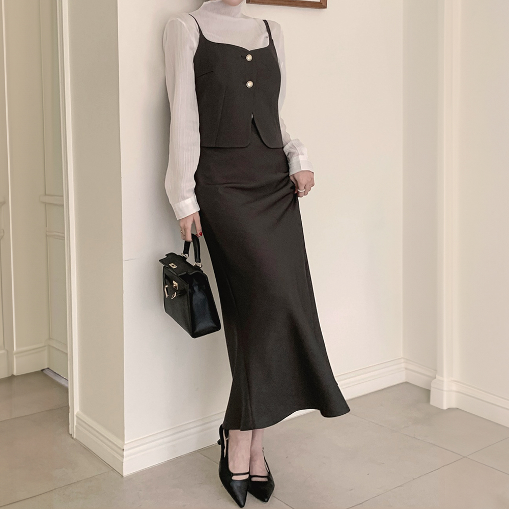 鬆緊腰氣質美人魚長裙