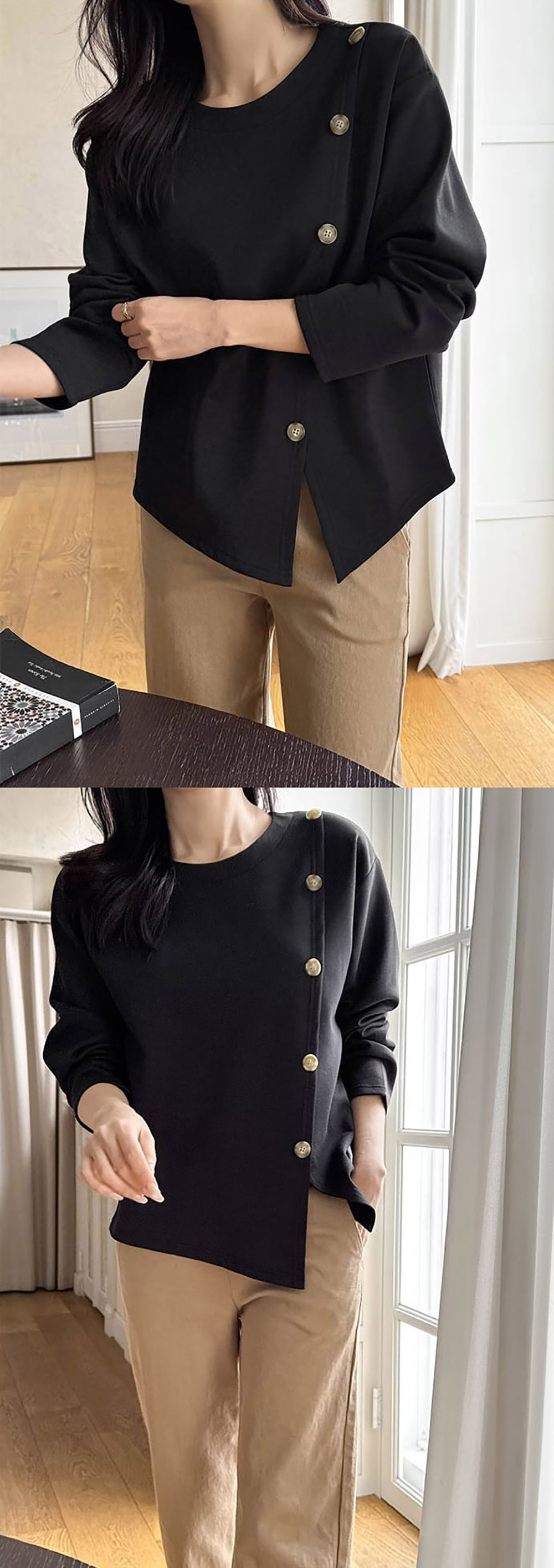 簡約斜釦設計開衩上衣,KOREA,358461,簡約斜釦設計開衩上衣,領500,999免運