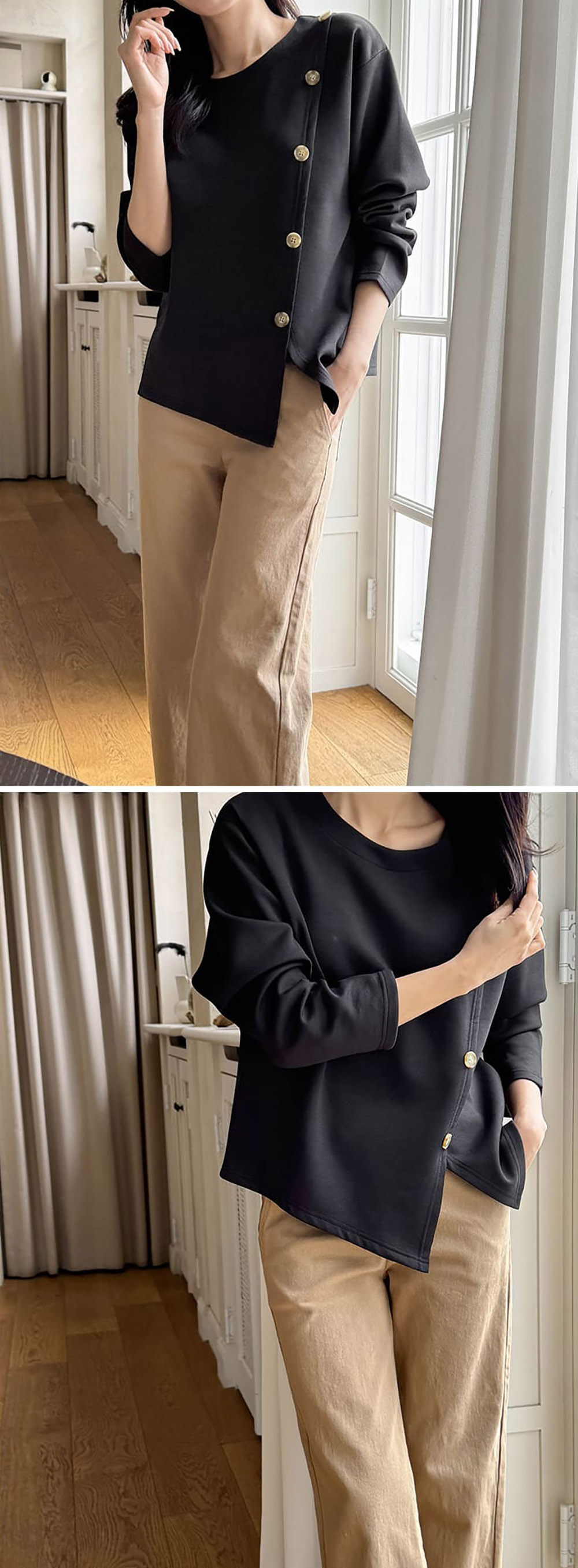 簡約斜釦設計開衩上衣,KOREA,358461,簡約斜釦設計開衩上衣,領500,999免運