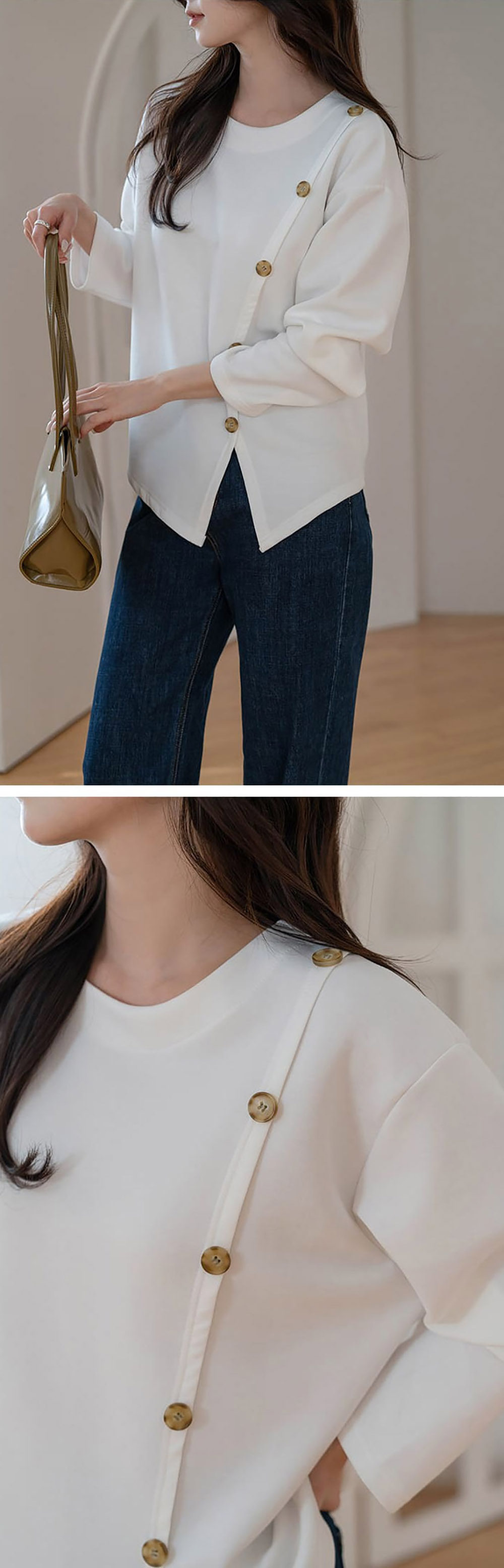 簡約斜釦設計開衩上衣,KOREA,358461,簡約斜釦設計開衩上衣,領500,999免運