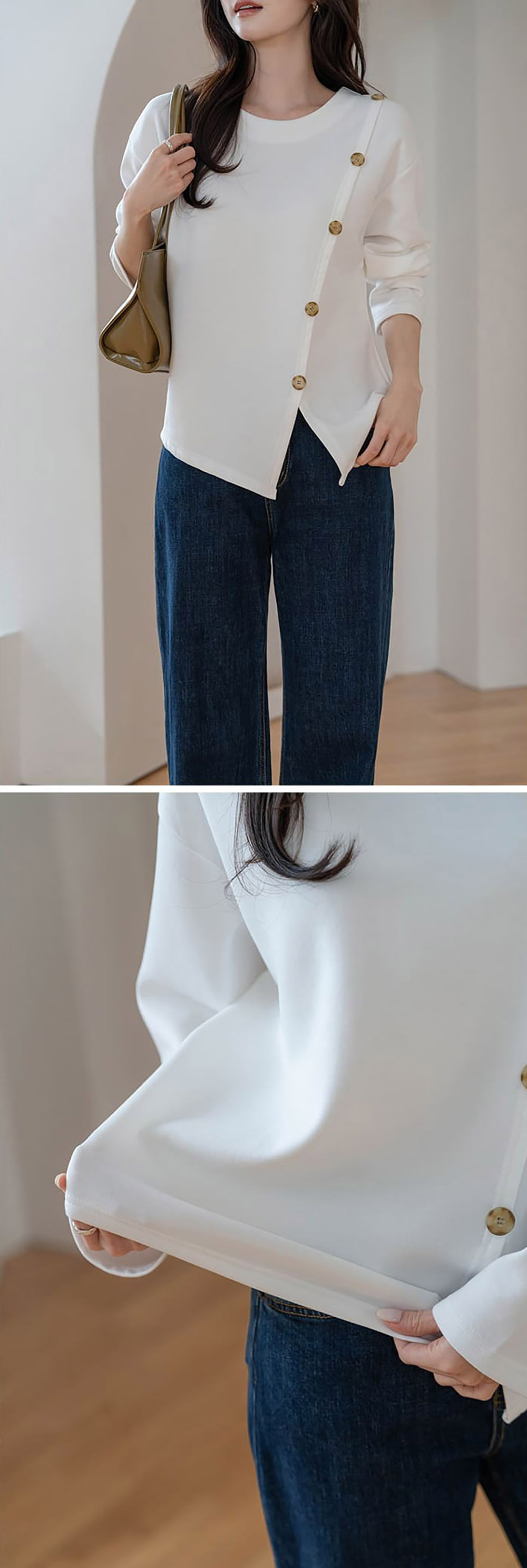 簡約斜釦設計開衩上衣,KOREA,358461,簡約斜釦設計開衩上衣,領500,999免運