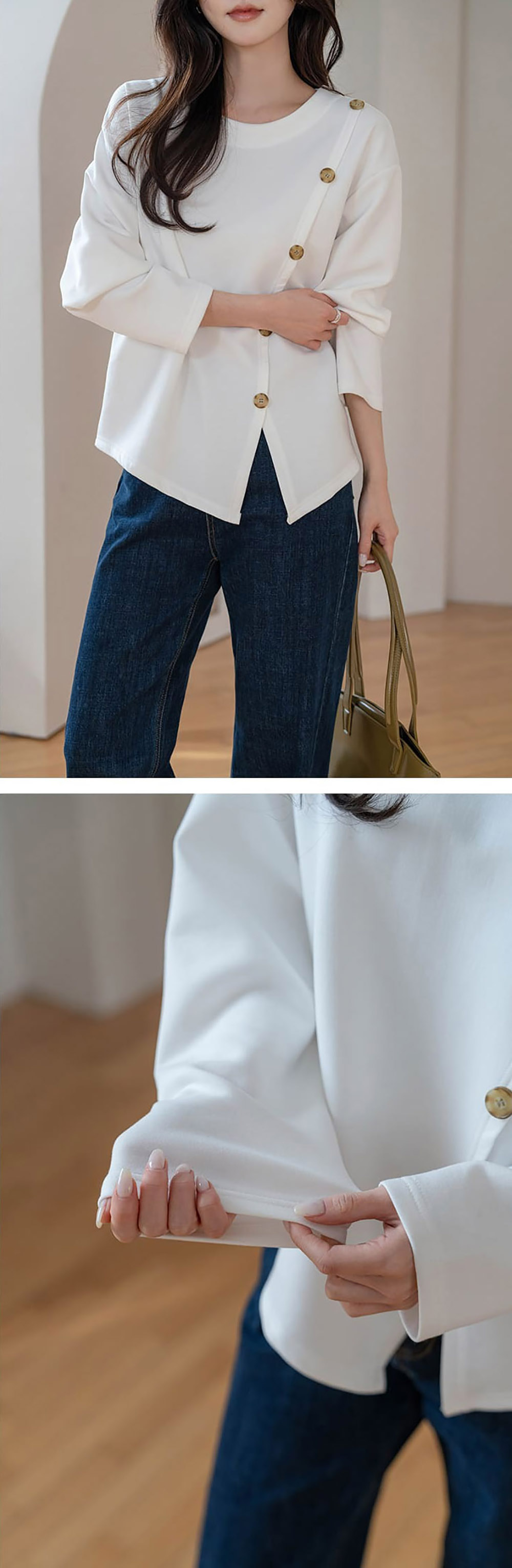 簡約斜釦設計開衩上衣,KOREA,358461,簡約斜釦設計開衩上衣,領500,999免運