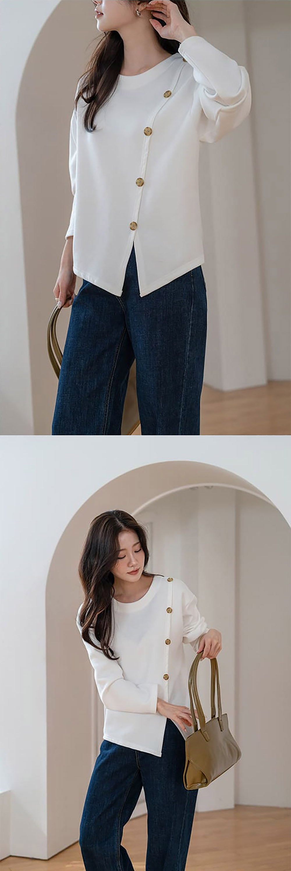 簡約斜釦設計開衩上衣,KOREA,358461,簡約斜釦設計開衩上衣,領500,999免運