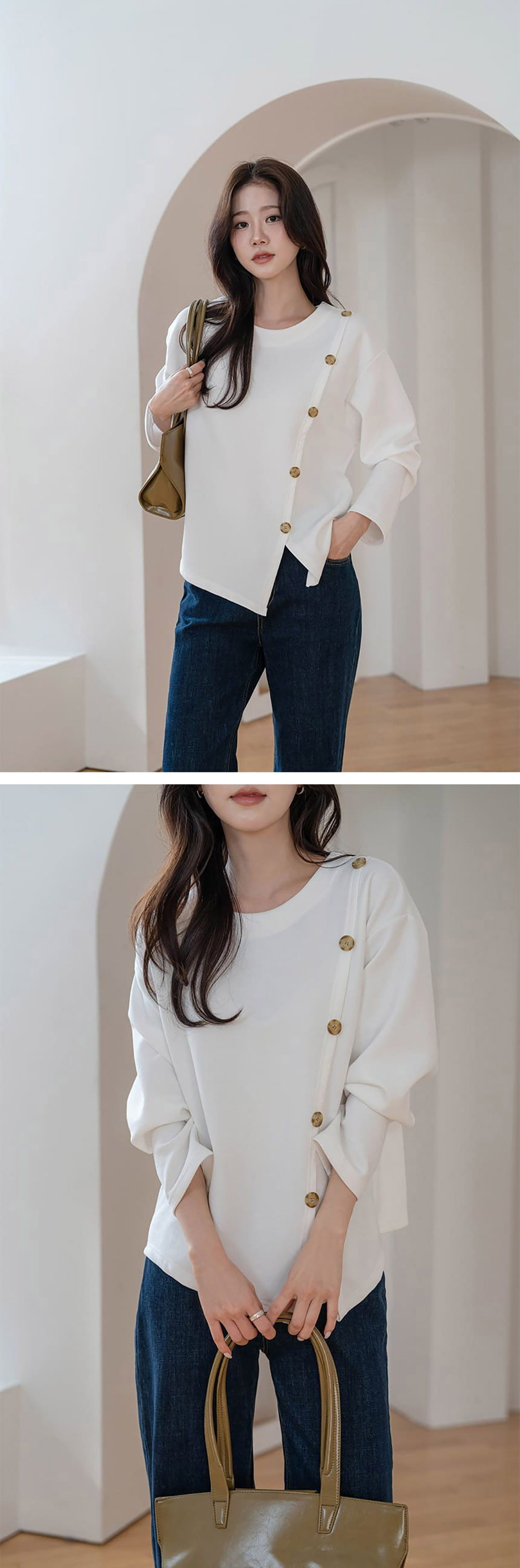 簡約斜釦設計開衩上衣,KOREA,358461,簡約斜釦設計開衩上衣,領500,999免運