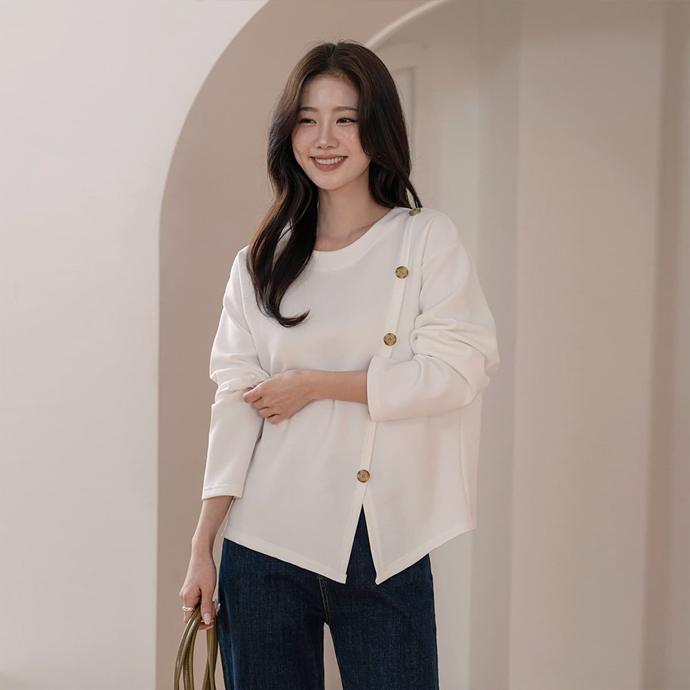 簡約斜釦設計開衩上衣