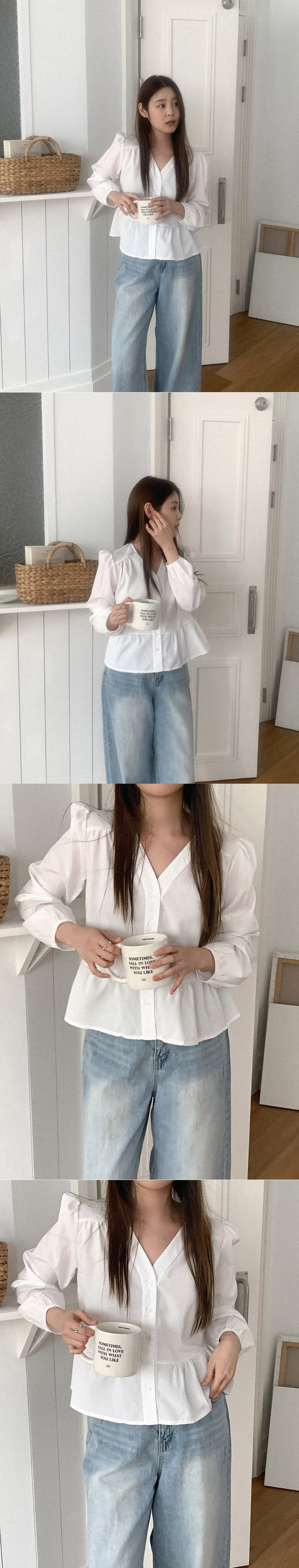 簡約V領公主袖襯衫,襯衫,KOREA,358551,簡約V領公主袖襯衫,999免運