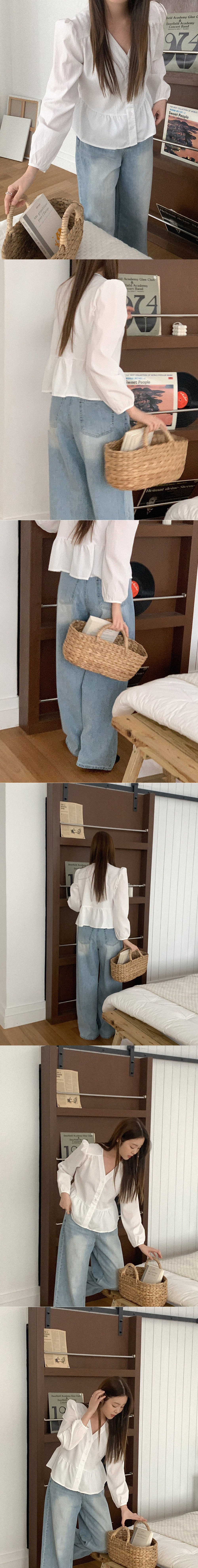 簡約V領公主袖襯衫,襯衫,KOREA,358551,簡約V領公主袖襯衫,999免運