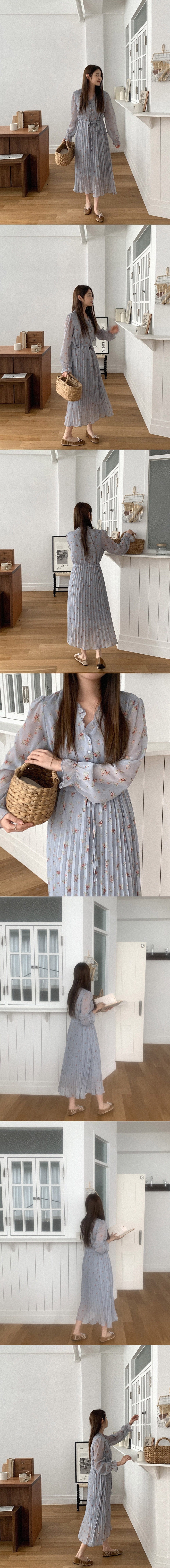 荷葉V領雪紡碎花洋裝,KOREA,358553,荷葉V領雪紡碎花洋裝,領500,999免運