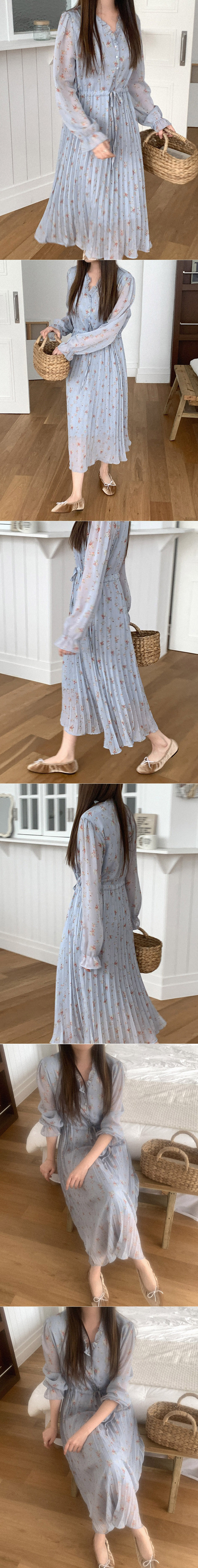 荷葉V領雪紡碎花洋裝,KOREA,358553,荷葉V領雪紡碎花洋裝,領500,999免運