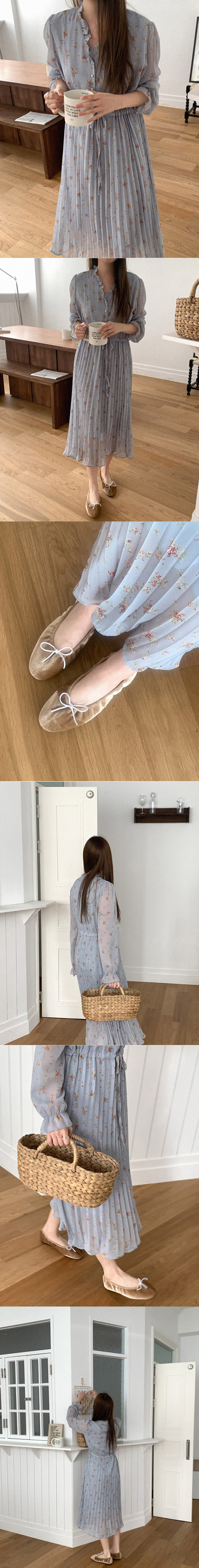 荷葉V領雪紡碎花洋裝,KOREA,358553,荷葉V領雪紡碎花洋裝,領500,999免運