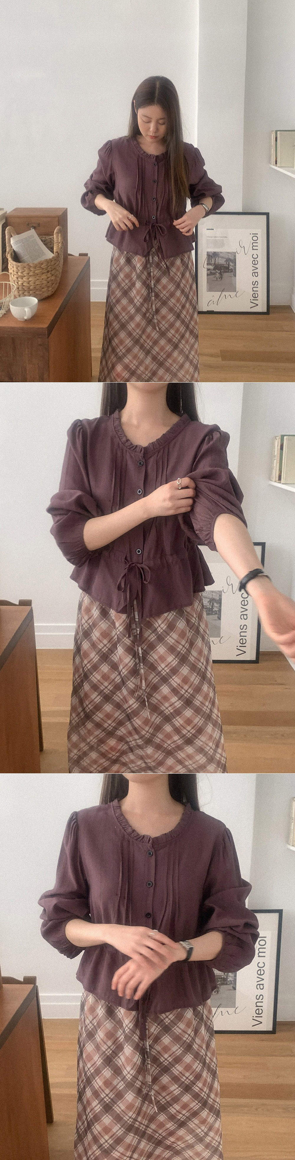 腰部抽繩荷葉領襯衫,KOREA,358554,腰部抽繩荷葉領襯衫,領500,999免運