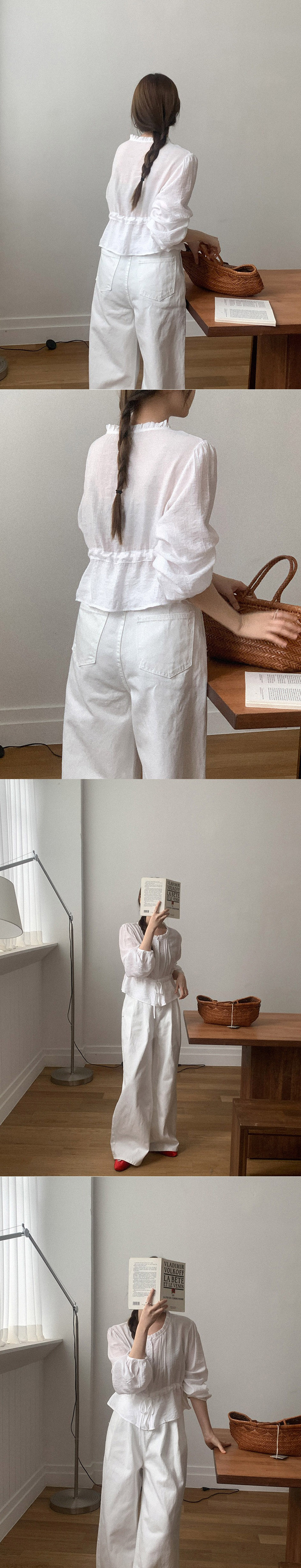 腰部抽繩荷葉領襯衫,KOREA,358554,腰部抽繩荷葉領襯衫,領500,999免運