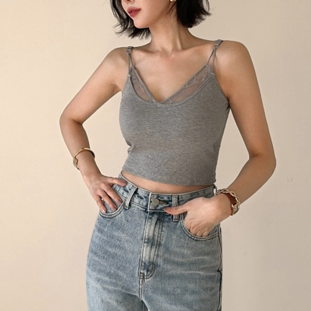 蕾絲V領襯墊式小可愛