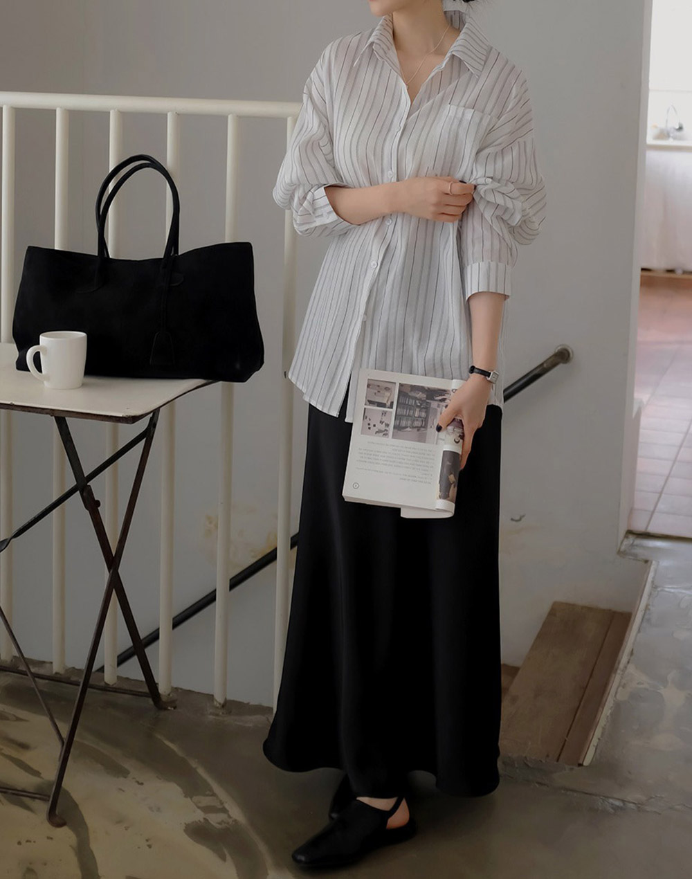 休閒日常棉質條紋襯衫,KOREA,357663,休閒日常棉質條紋襯衫,領500,999免運