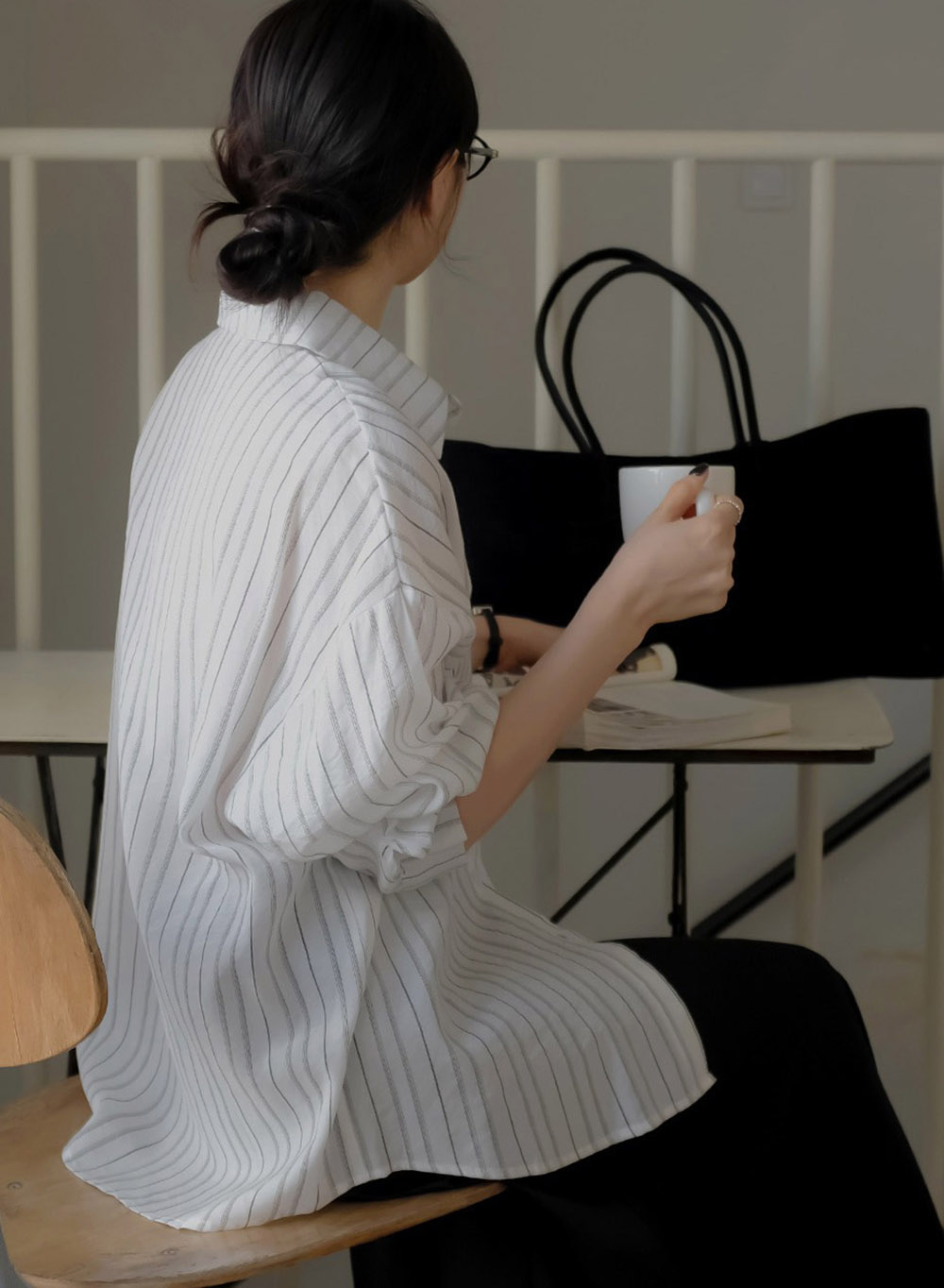 休閒日常棉質條紋襯衫,KOREA,357663,休閒日常棉質條紋襯衫,領500,999免運