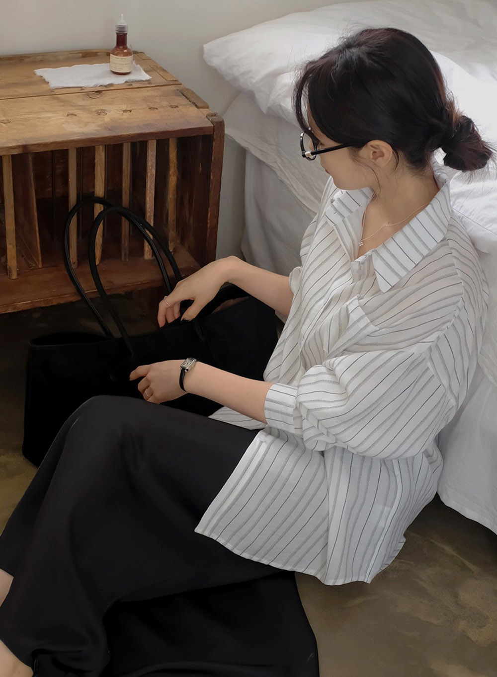 休閒日常棉質條紋襯衫,KOREA,357663,休閒日常棉質條紋襯衫,領500,999免運