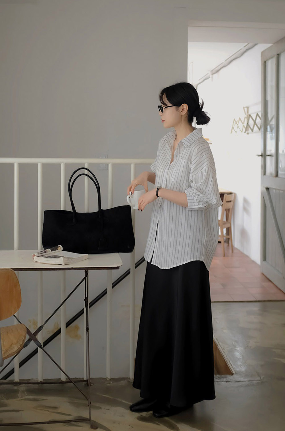 休閒日常棉質條紋襯衫,KOREA,357663,休閒日常棉質條紋襯衫,領500,999免運