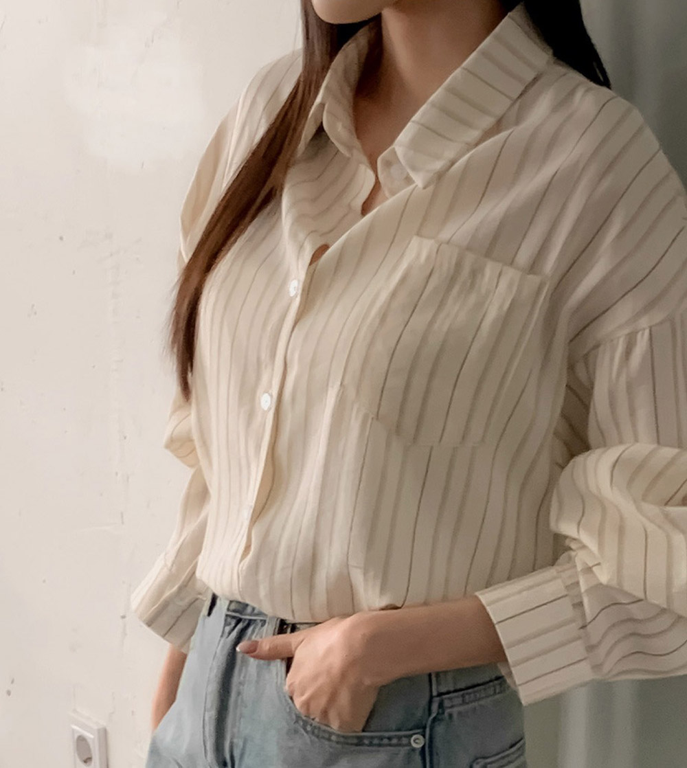 休閒日常棉質條紋襯衫,KOREA,357663,休閒日常棉質條紋襯衫,領500,999免運