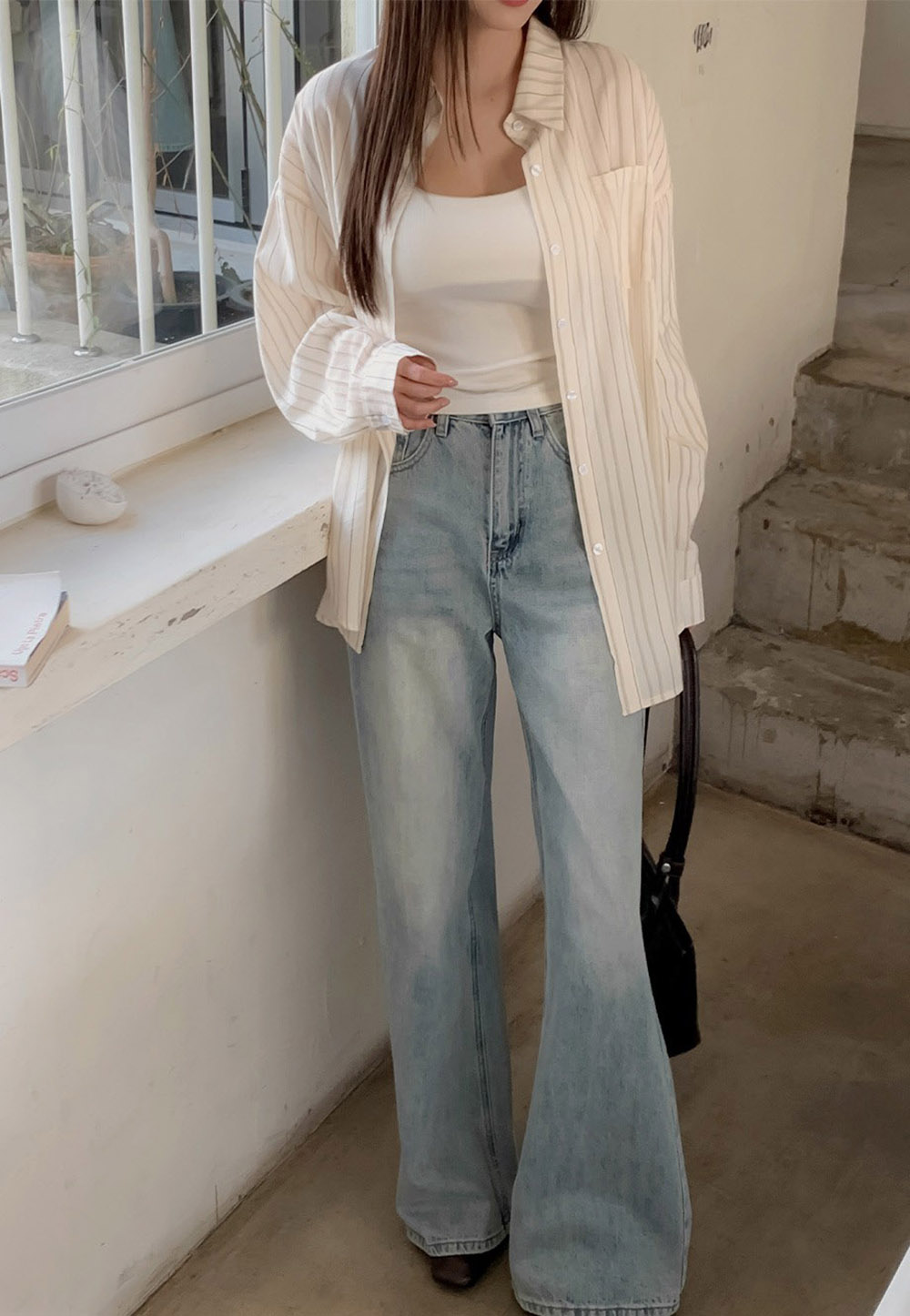 休閒日常棉質條紋襯衫,KOREA,357663,休閒日常棉質條紋襯衫,領500,999免運