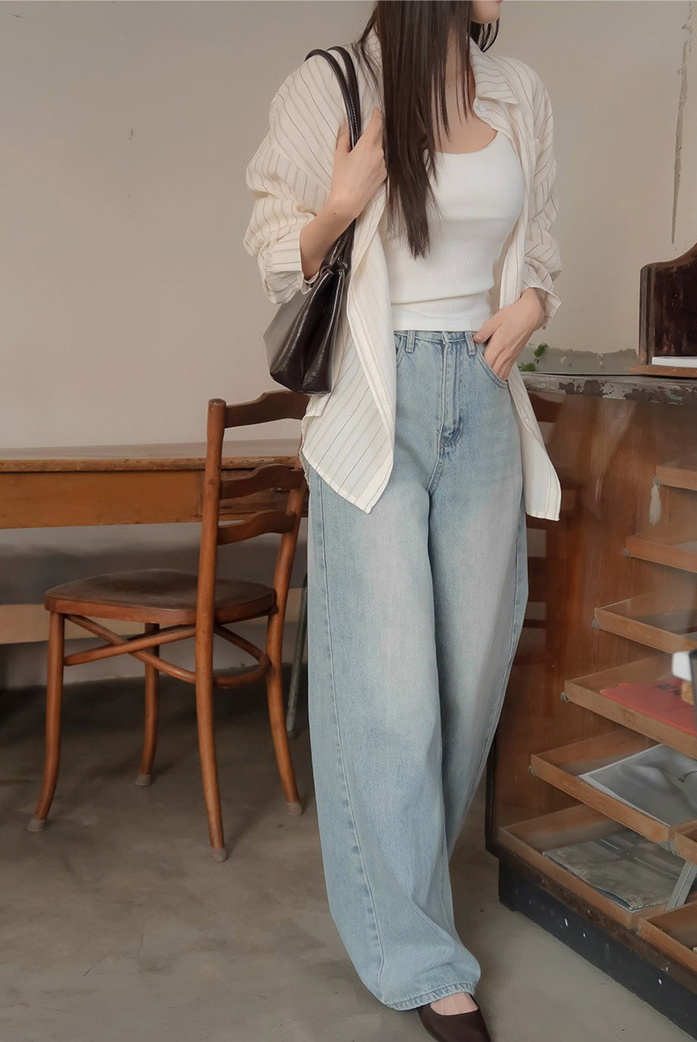 休閒日常棉質條紋襯衫,KOREA,357663,休閒日常棉質條紋襯衫,領500,999免運