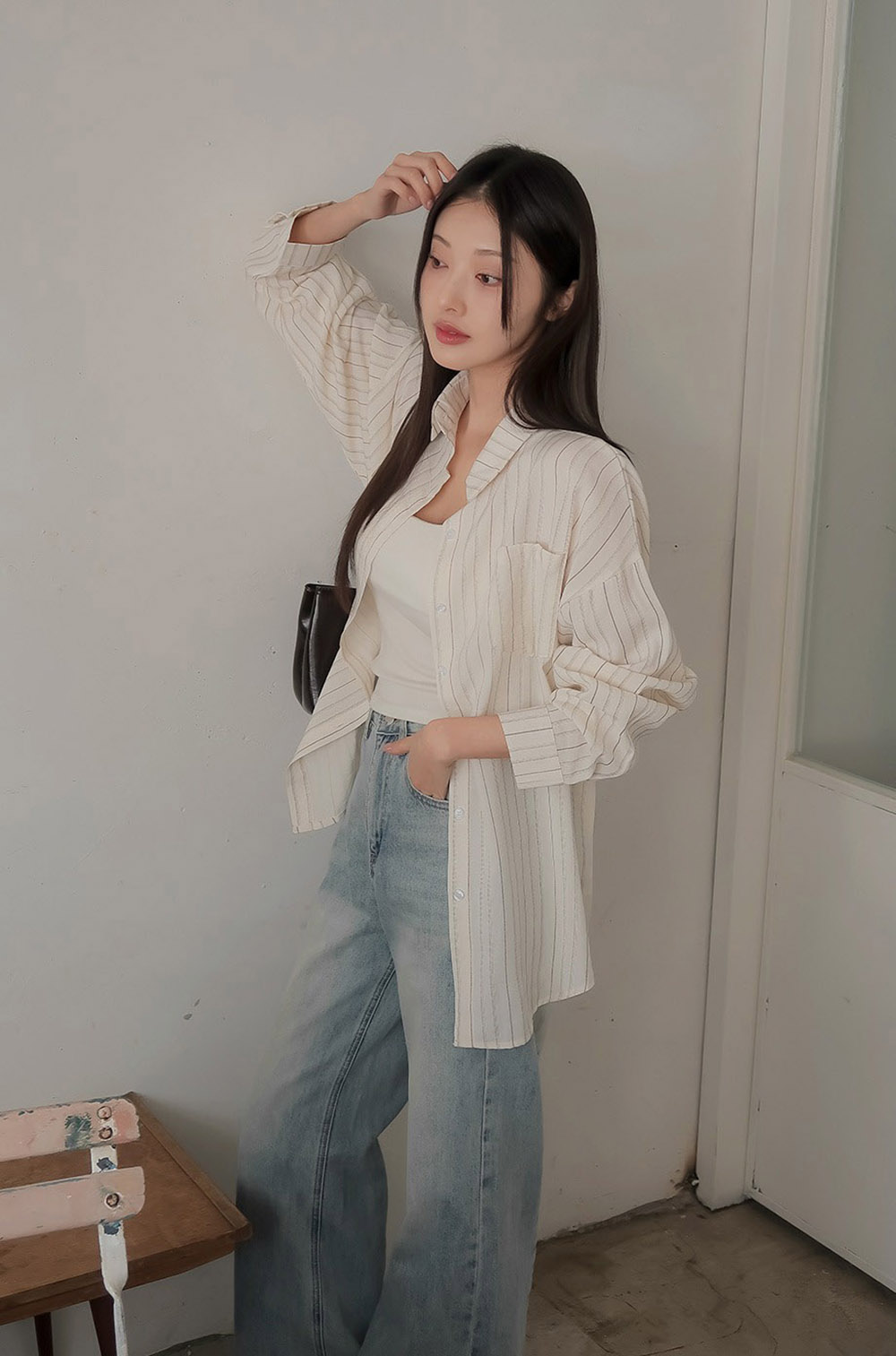 休閒日常棉質條紋襯衫,KOREA,357663,休閒日常棉質條紋襯衫,領500,999免運