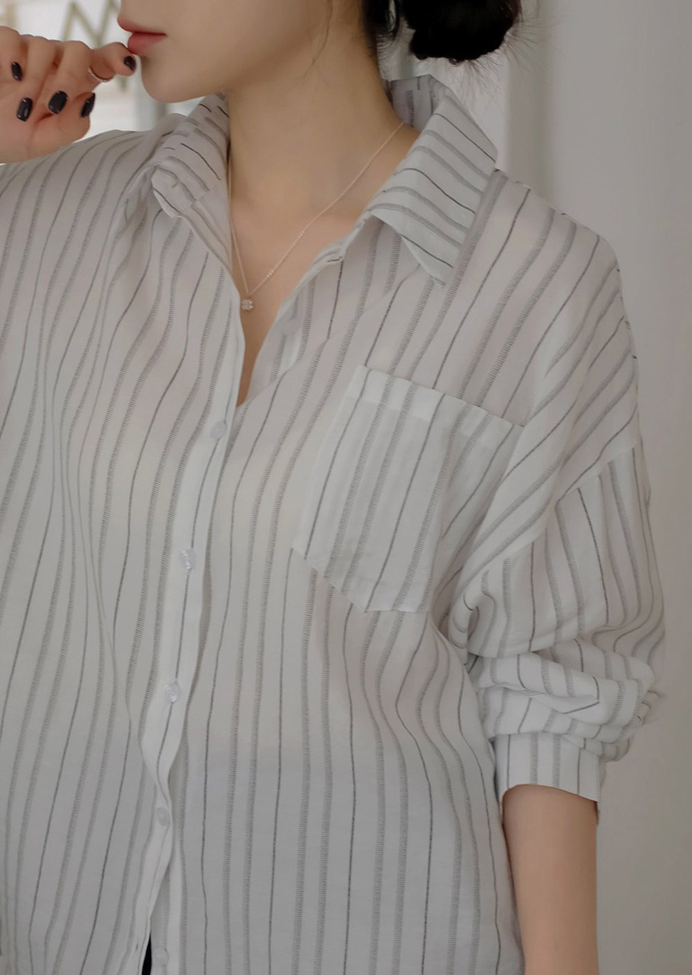 休閒日常棉質條紋襯衫,KOREA,357663,休閒日常棉質條紋襯衫,領500,999免運
