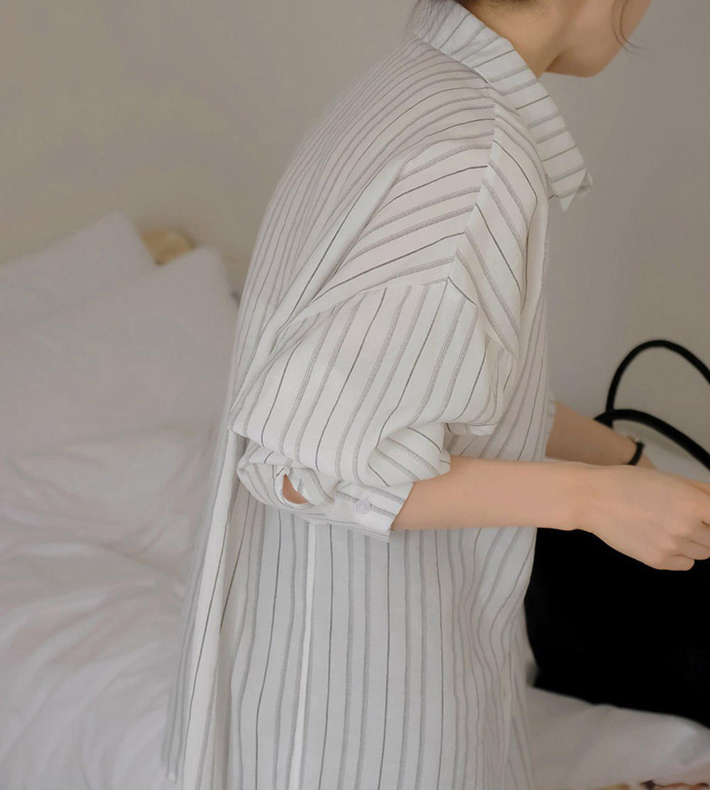 休閒日常棉質條紋襯衫,KOREA,357663,休閒日常棉質條紋襯衫,領500,999免運