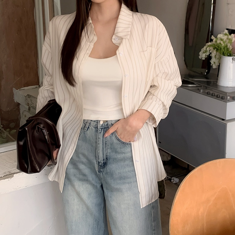 休閒日常棉質條紋襯衫