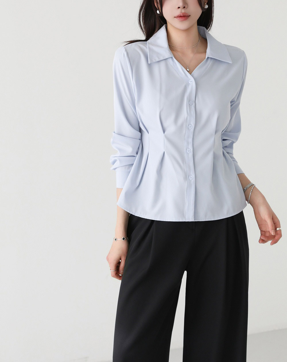 知性優雅收腰長袖襯衫,KOREA,357667,知性優雅收腰長袖襯衫,周新品優惠,NEWARRIVAL