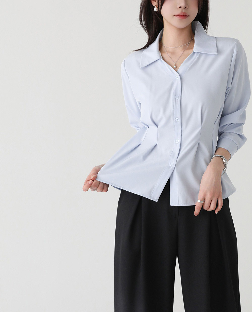 知性優雅收腰長袖襯衫,KOREA,357667,知性優雅收腰長袖襯衫,周新品優惠,NEWARRIVAL