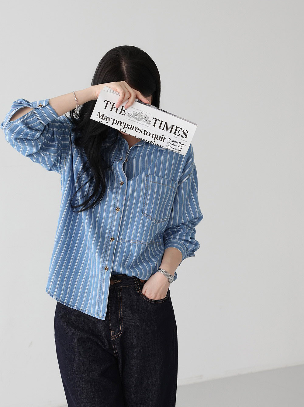 休閒復古感條紋襯衫,KOREA,357668,休閒復古感條紋襯衫,周新品優惠,NEWARRIVAL