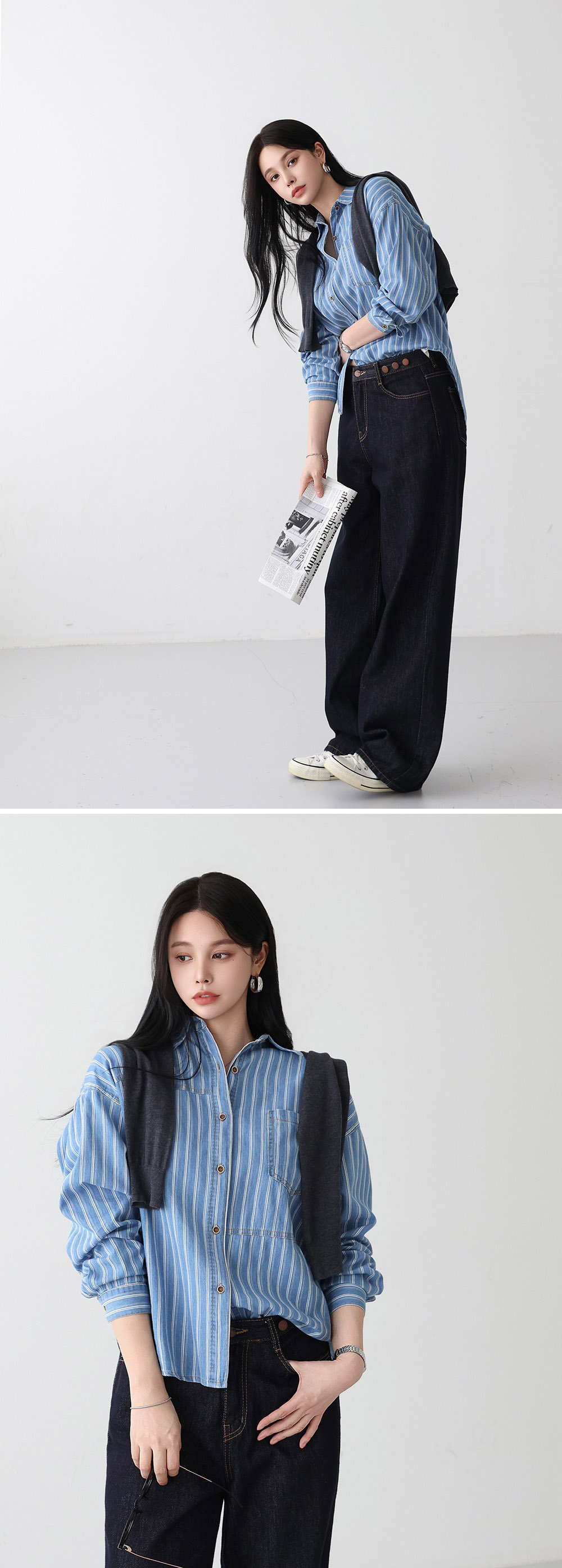 休閒復古感條紋襯衫,KOREA,357668,休閒復古感條紋襯衫,周新品優惠,NEWARRIVAL