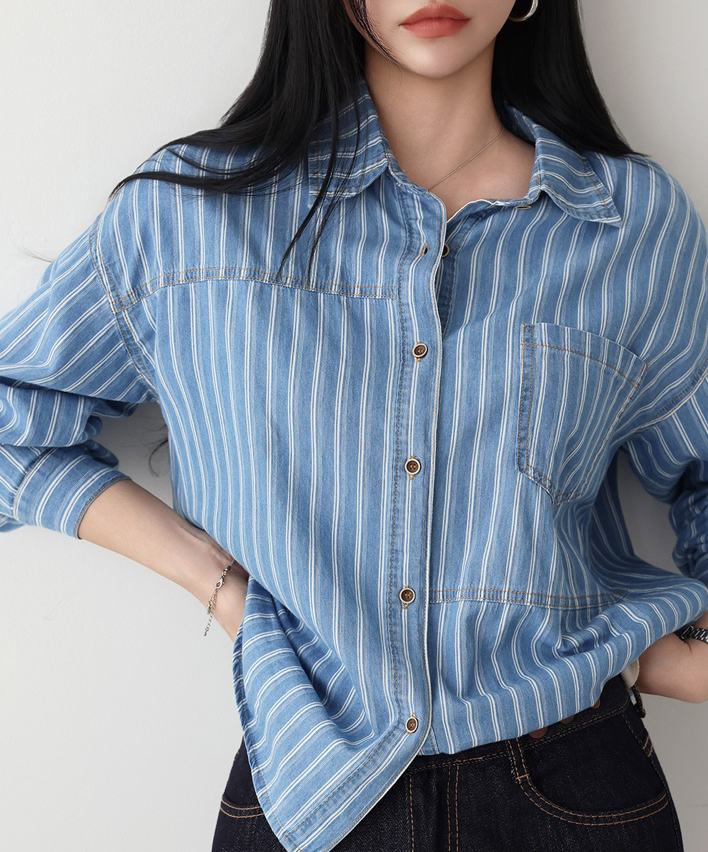 休閒復古感條紋襯衫,KOREA,357668,休閒復古感條紋襯衫,周新品優惠,NEWARRIVAL