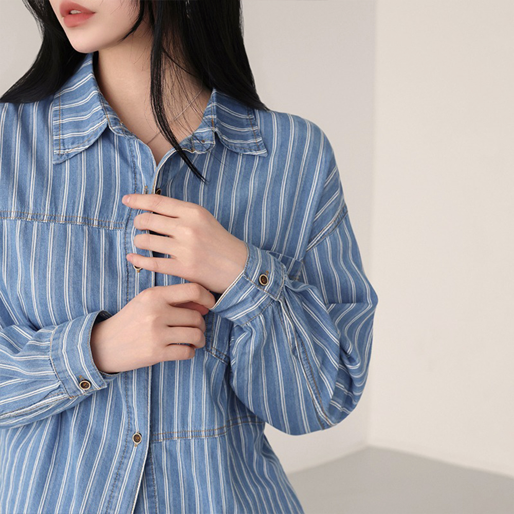 休閒復古感條紋襯衫