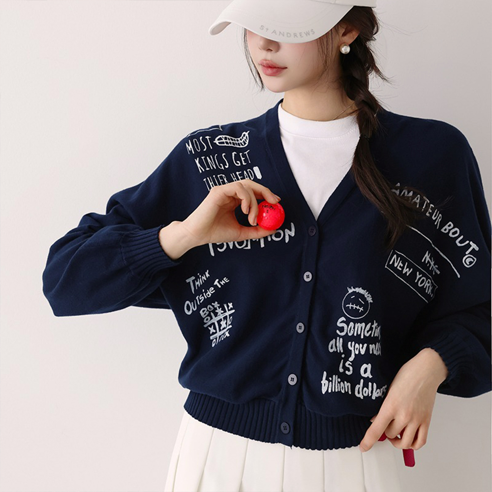 休閒塗鴉印花針織外套