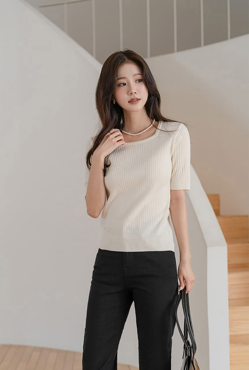 修身羅紋方領針織上衣,KOREA,357695,修身羅紋方領針織上衣,周新品優惠,NEWARRIVAL