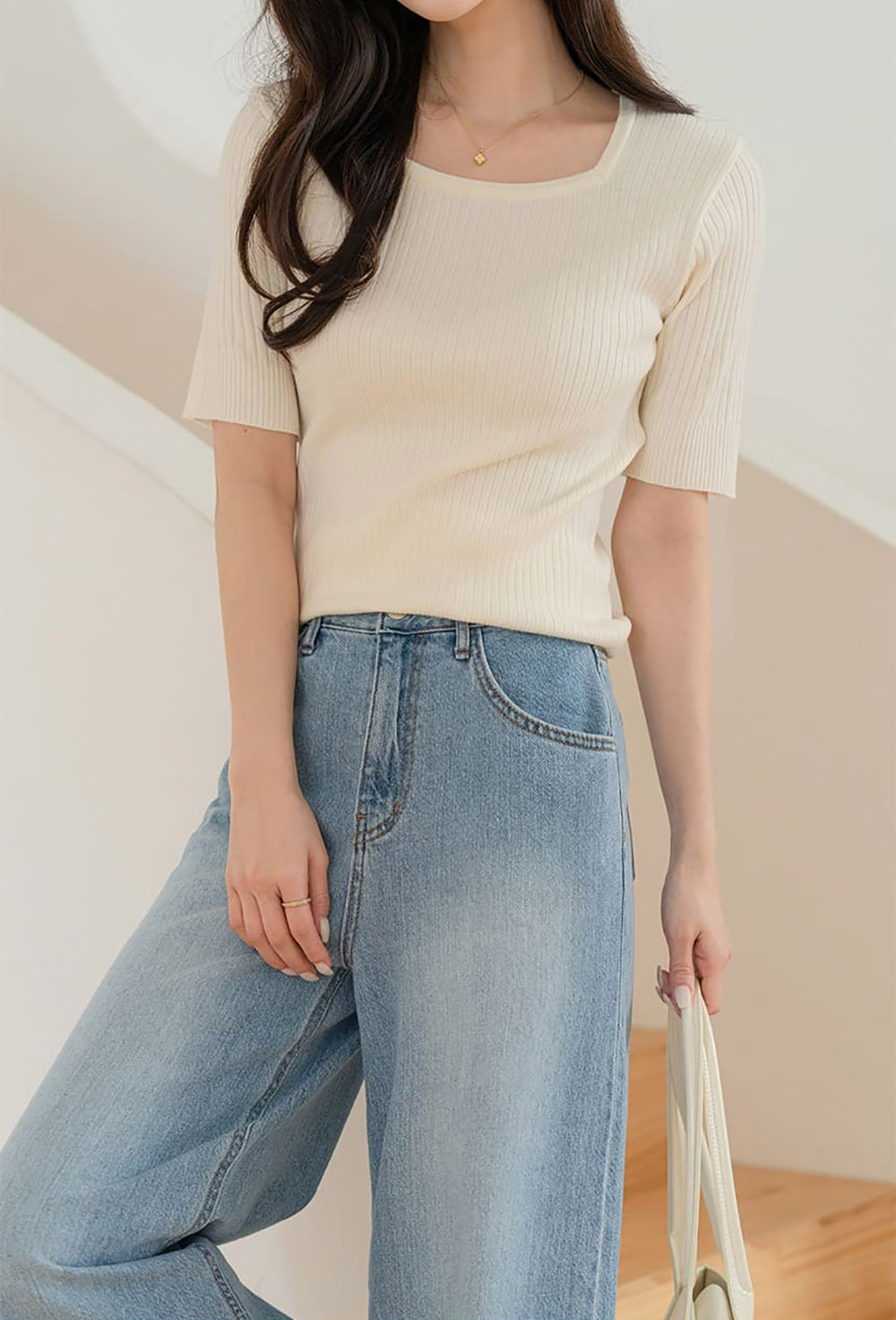 修身羅紋方領針織上衣,KOREA,357695,修身羅紋方領針織上衣,周新品優惠,NEWARRIVAL