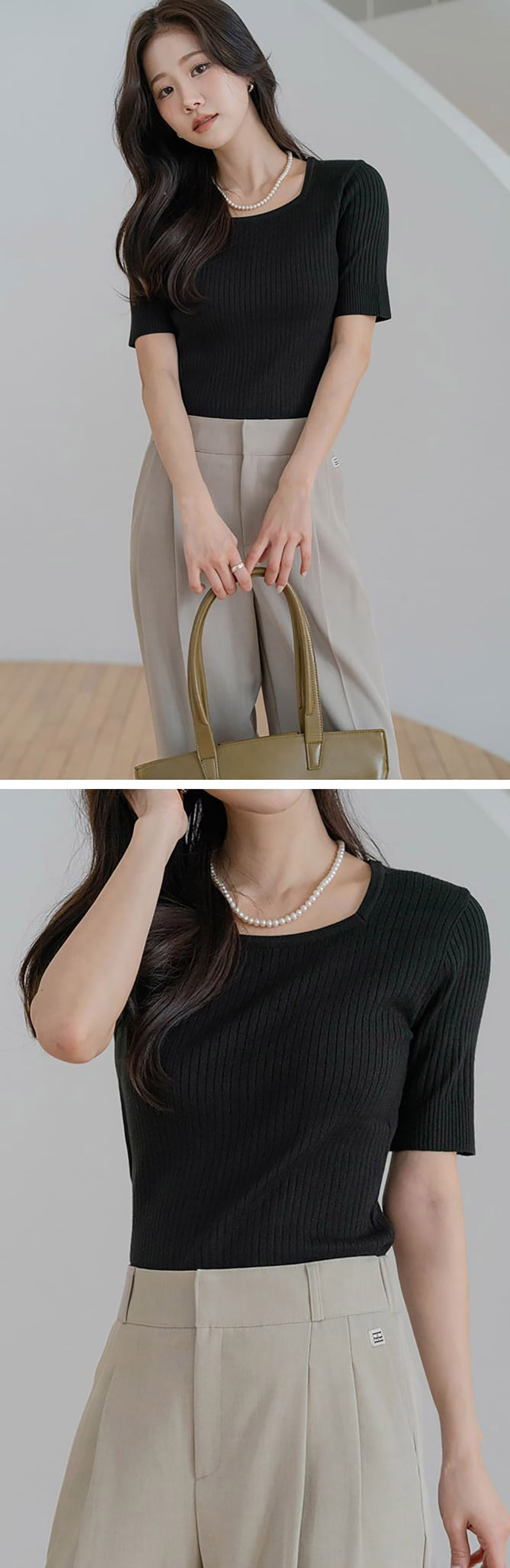 修身羅紋方領針織上衣,KOREA,357695,修身羅紋方領針織上衣,周新品優惠,NEWARRIVAL