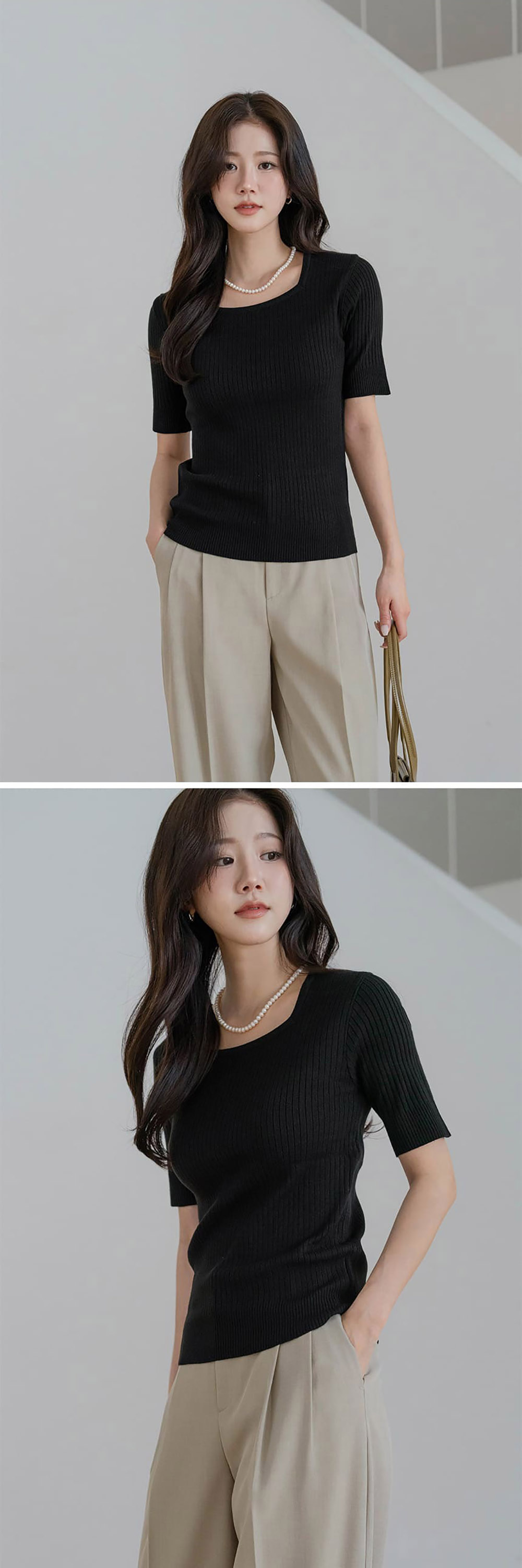 修身羅紋方領針織上衣,KOREA,357695,修身羅紋方領針織上衣,周新品優惠,NEWARRIVAL